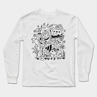 black and white doodle art Long Sleeve T-Shirt